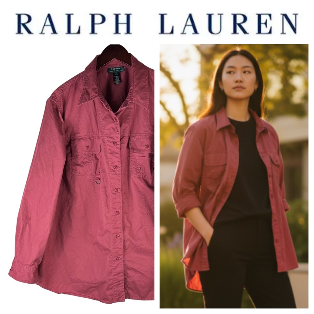Ralph Lauren Utility Thin Jacket Coat Sz 3X 22 24 Pink Safari Old Money Chic